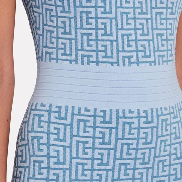 💋NWT balmain monogram knit mini dress in blue - Picture 4 of 10